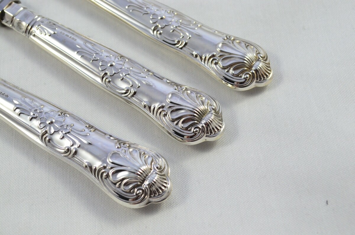 MILLENIUM MARK Sheffield Beatson Drake Sterling Silver Handled 3 Piece Carving Set Queens Pattern 2000 - Image 3