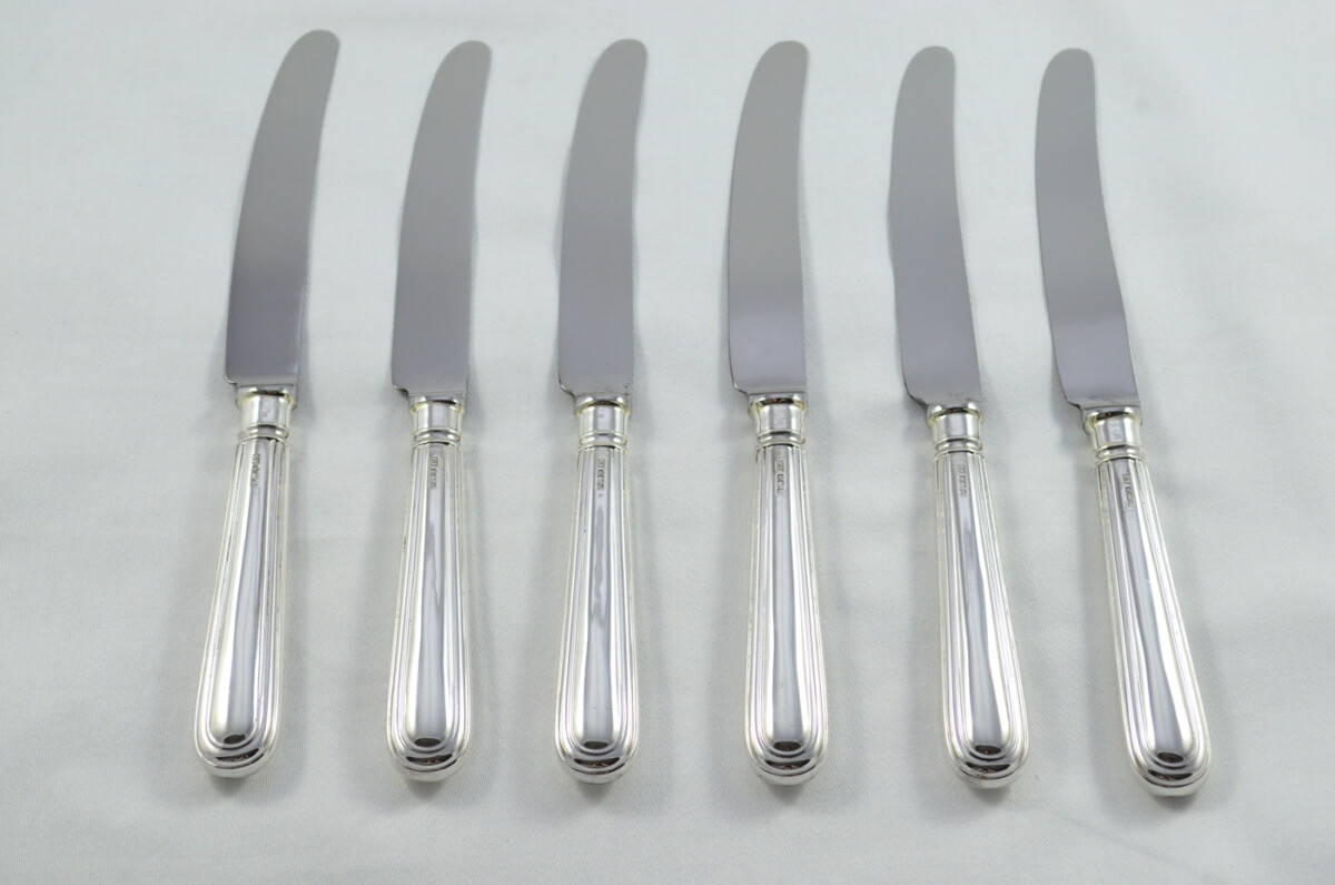 William Yates Sheffield Set Of 6 Sterling Silver Table Knives and 6 Dessert Knives Old English Thread Pattern 1982 - Image 2