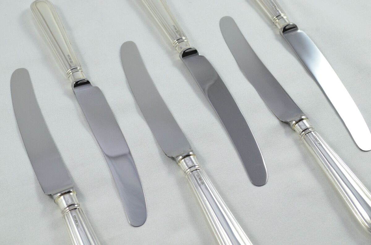 William Yates Sheffield Set Of 6 Sterling Silver Table Knives and 6 Dessert Knives Old English Thread Pattern 1982 - Image 8