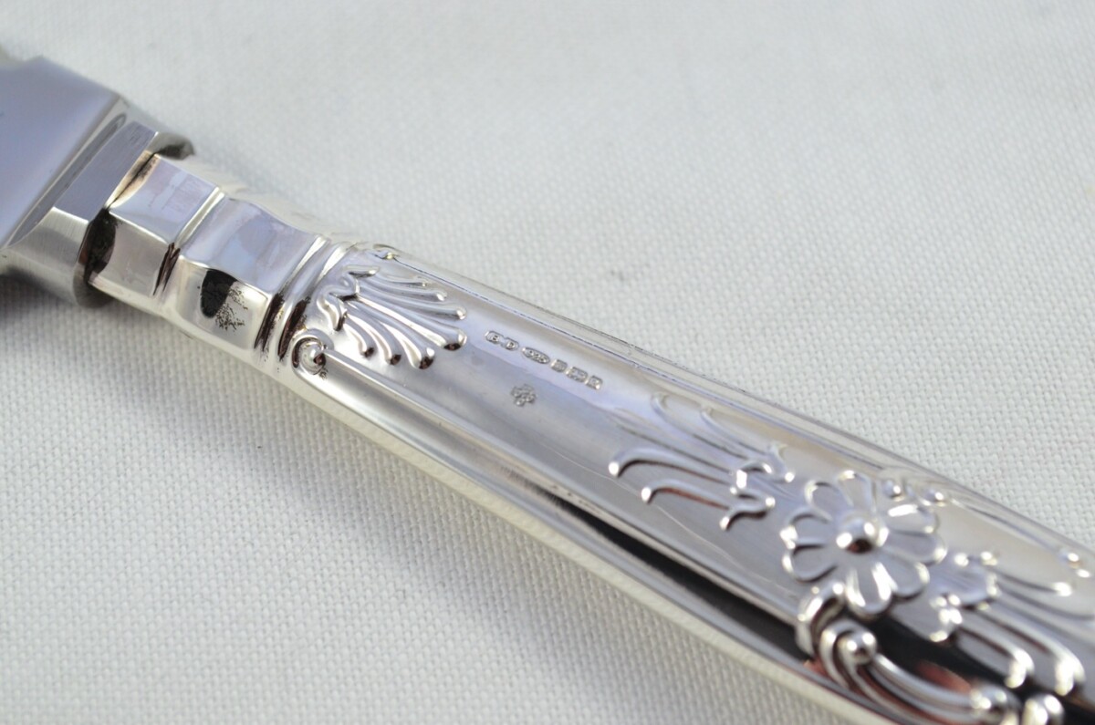 MILLENIUM MARK Sheffield Beatson Drake Sterling Silver Handled 3 Piece Carving Set Queens Pattern 2000 - Image 5