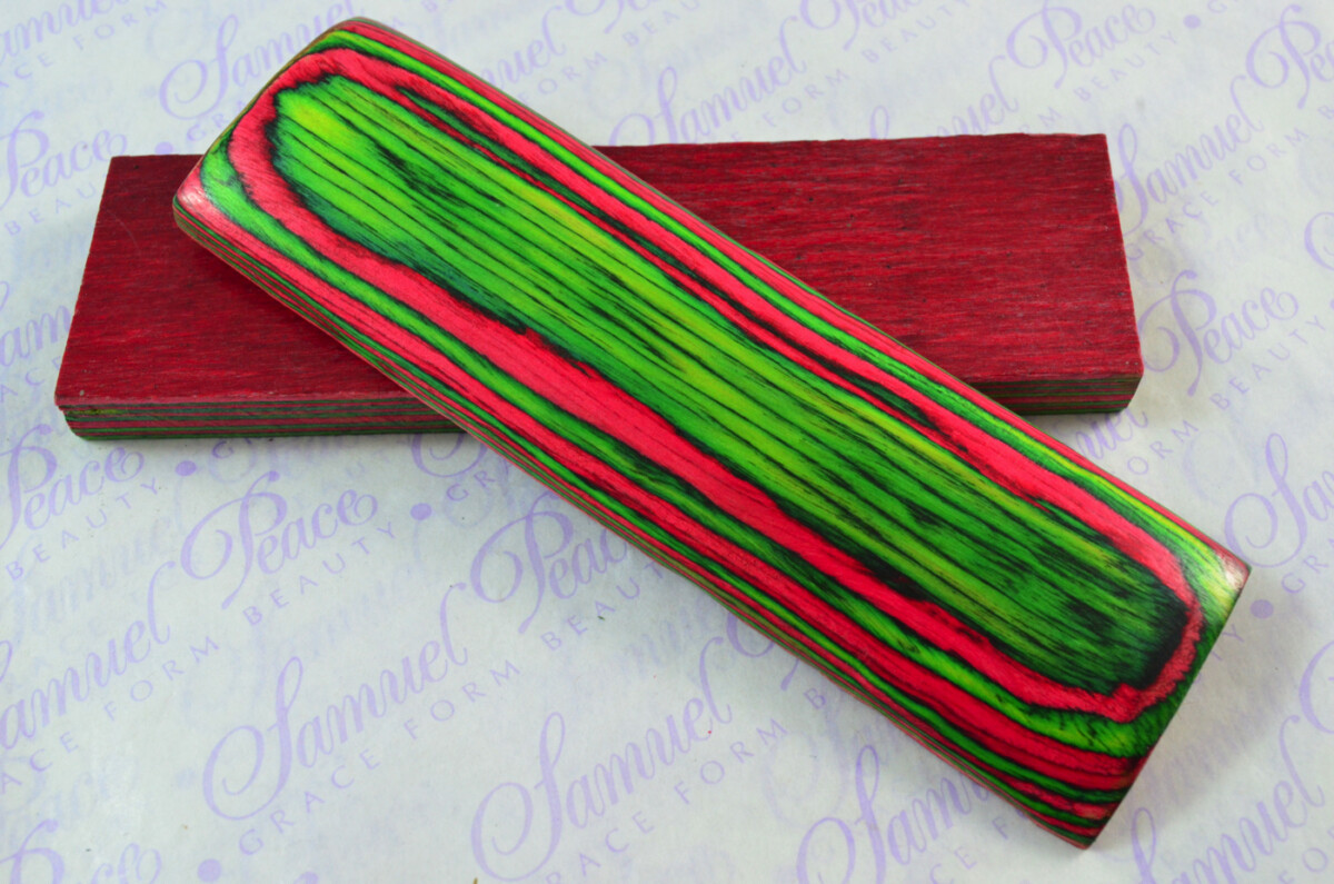 Pair of Cherry Red & Lime Green Laminated Wood Knife Scales Knife Making Parts Wood Blanks