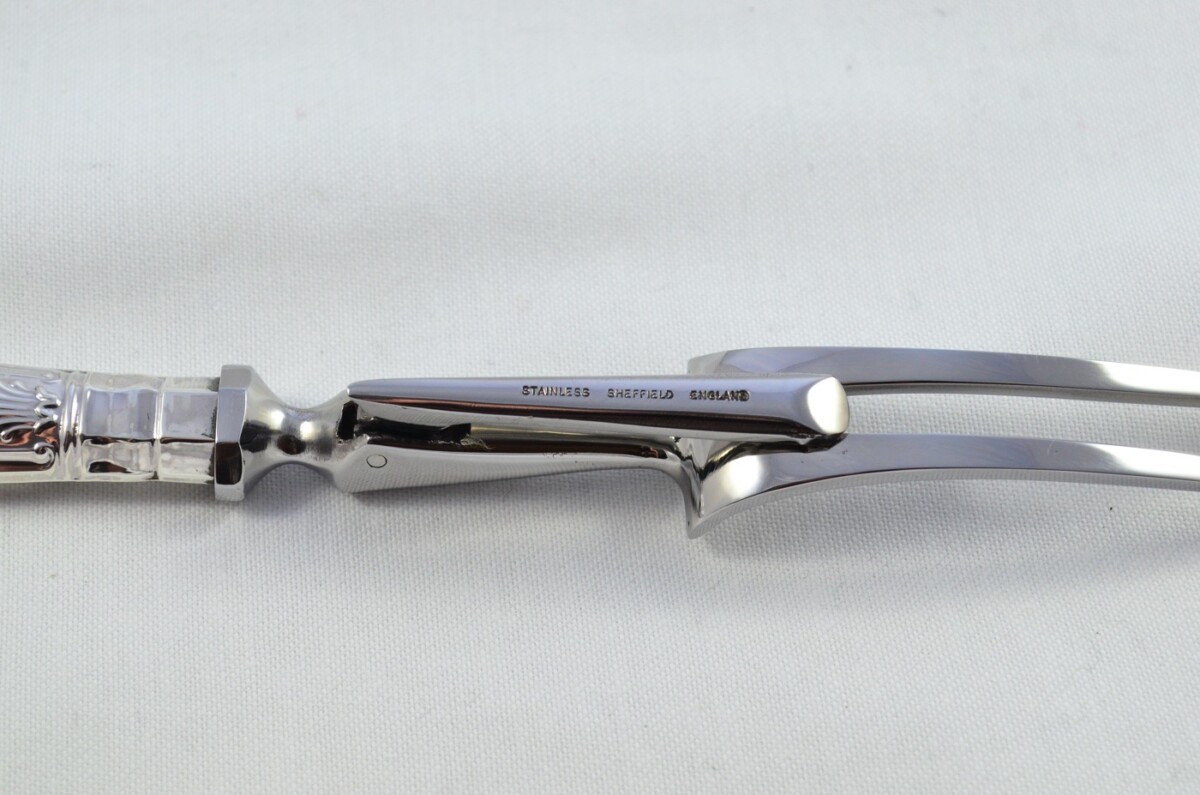 MILLENIUM MARK Sheffield Beatson Drake Sterling Silver Handled 3 Piece Carving Set Queens Pattern 2000 - Image 9