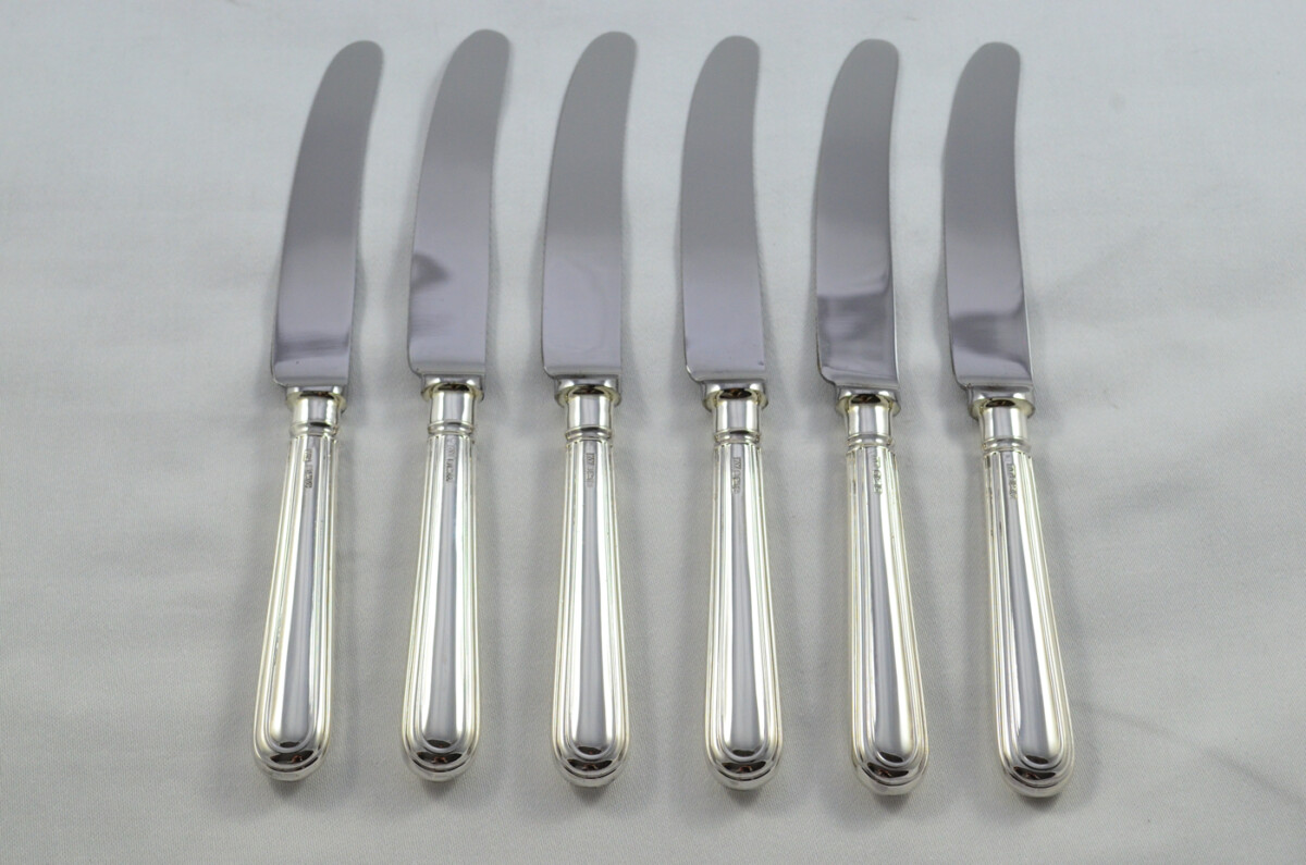 William Yates Sheffield Set Of 6 Sterling Silver Table Knives and 6 Dessert Knives Old English Thread Pattern 1982 - Image 3