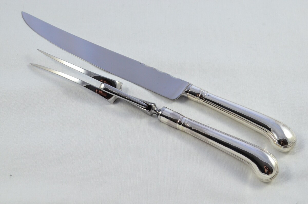 Francis Higgins II RARE London Cased Sterling Silver Handled 2 Piece Carving Set Pistol Pattern 1889 - Image 2