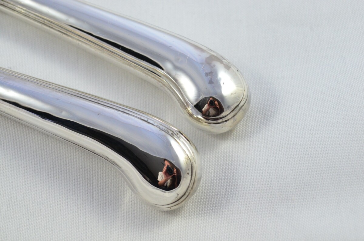 Francis Higgins II RARE London Cased Sterling Silver Handled 2 Piece Carving Set Pistol Pattern 1889 - Image 3