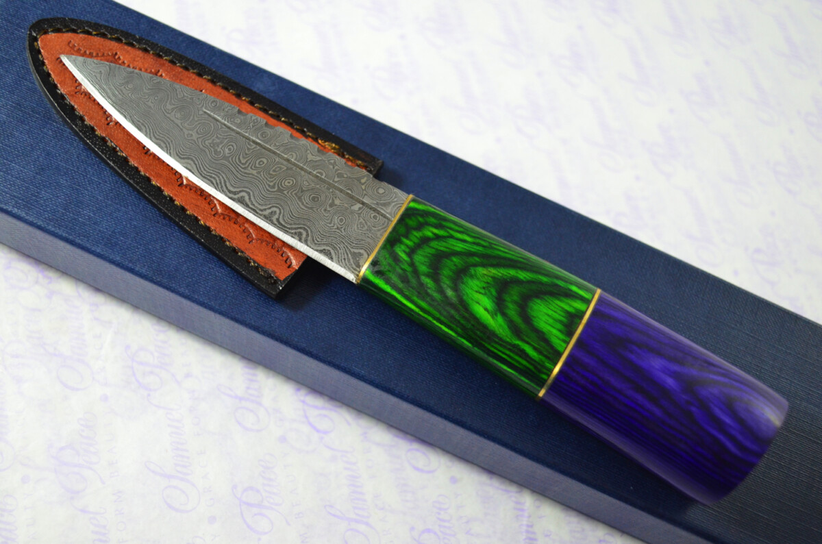 New Fantastic Coloured Pakkawood Sgian Dubh Damascus Steel Superior Sheath inc Presentation Box