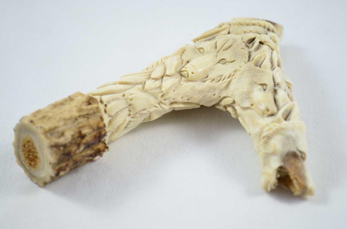 Wolves Carved Walking Stick Cane Top Handle Stag Antler Horn Made Sheffield England - Image 2