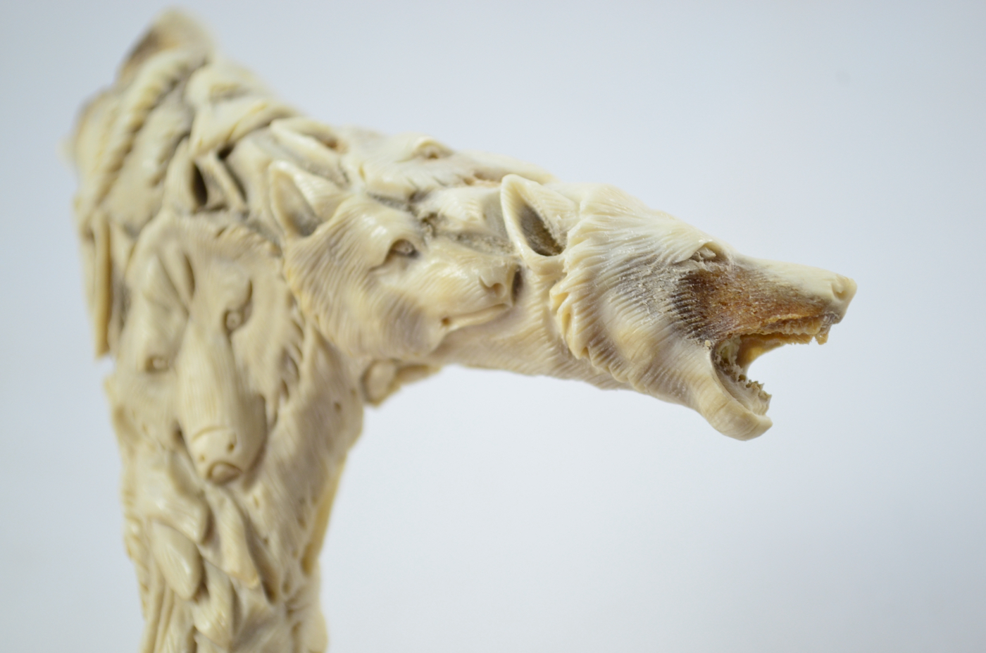 Wolves Carved Walking Stick Cane Top Handle Stag Antler Horn Made Sheffield England