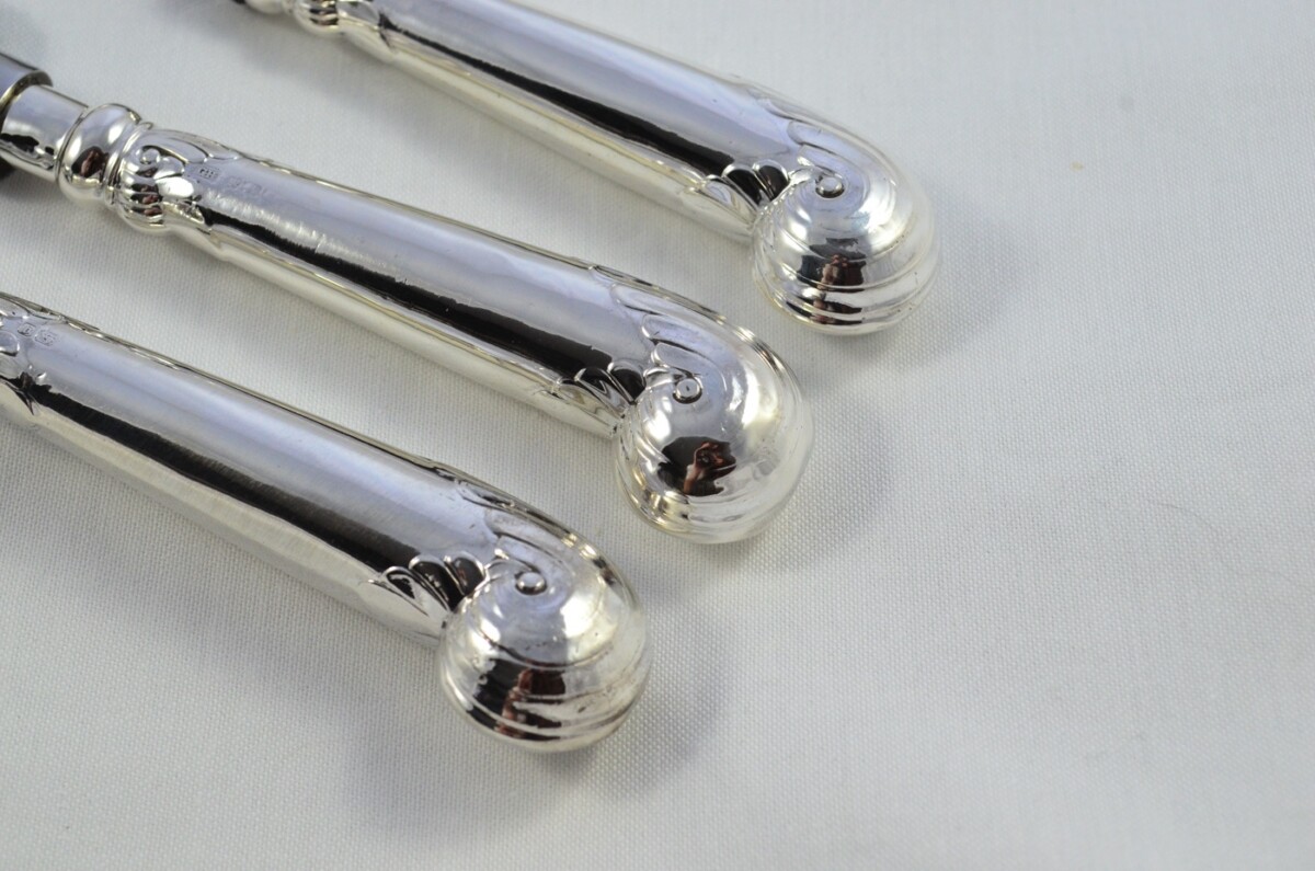 Sheffield George Howson Sterling Silver Handled 3 Piece Carving Set Fancy Pistol Pattern 1908 - Image 3