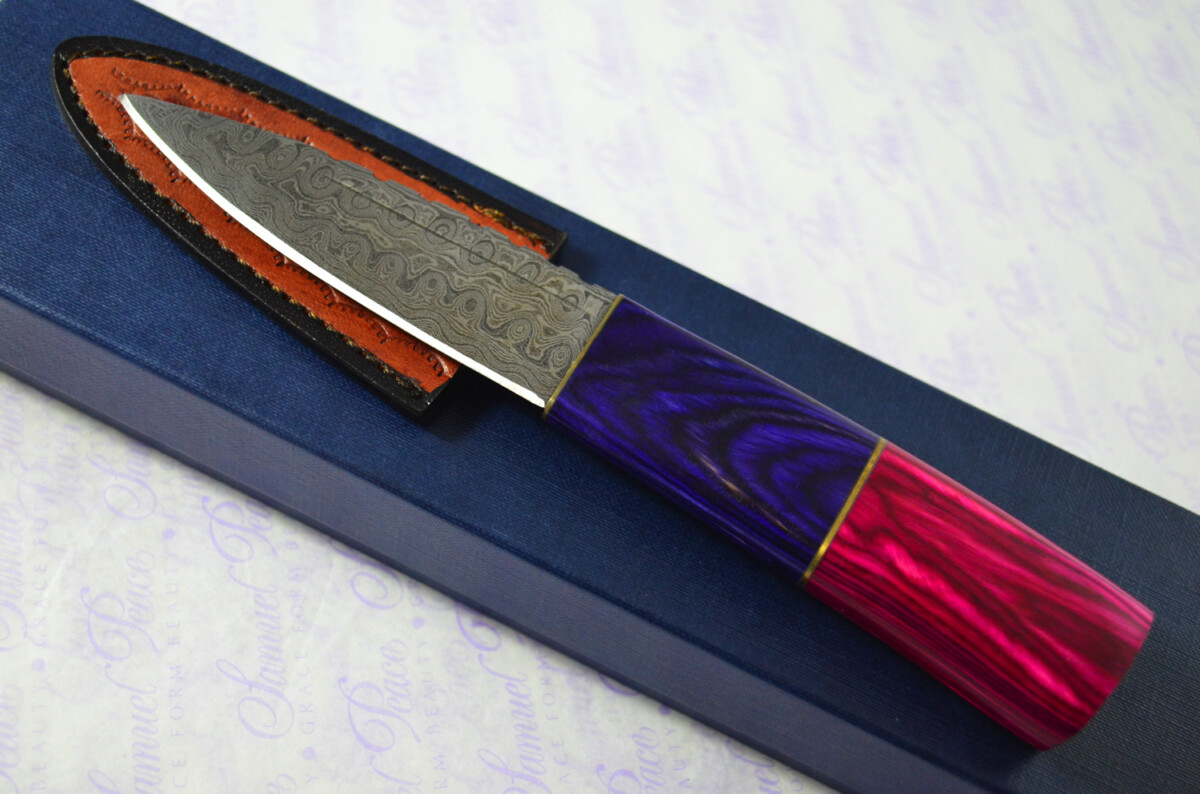 New Fantastic Coloured Pakkawood Sgian Dubh Damascus Steel Superior Sheath inc Presentation Box