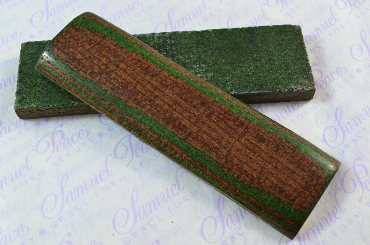 Pair of Green & Brown Burlap Canvas Micarta Knife Scales Knife Making Parts Micarta Blanks