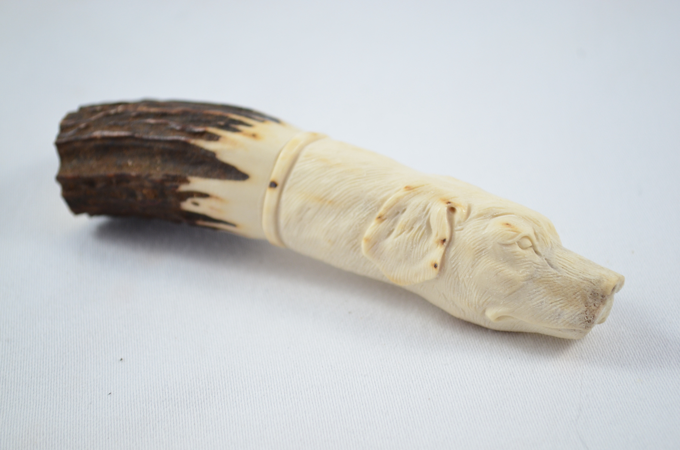Dog Carved Walking Stick Cane Top Handle Stag Antler Horn Made Sheffield England