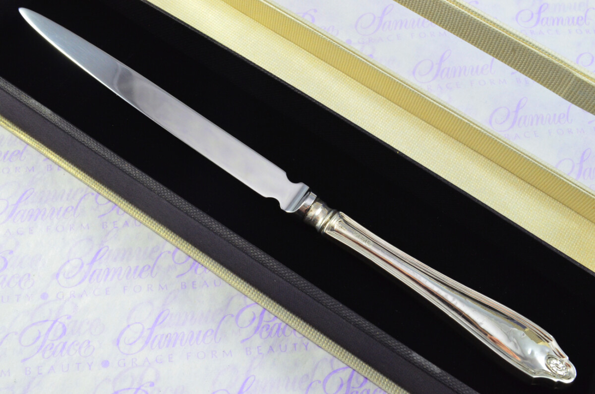 John Sanderson Sheffield Sterling Silver Handled Letter Opener Hepplewhite Pattern 1920 Cased - Image 2