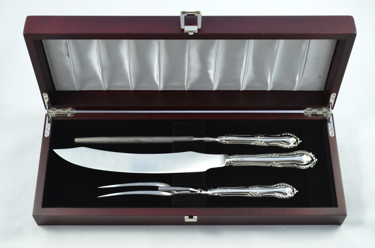 James Dixon & Sons Rare Sheffield Silver Handled 3 Piece Carving Set Chesterfield Pattern 2002