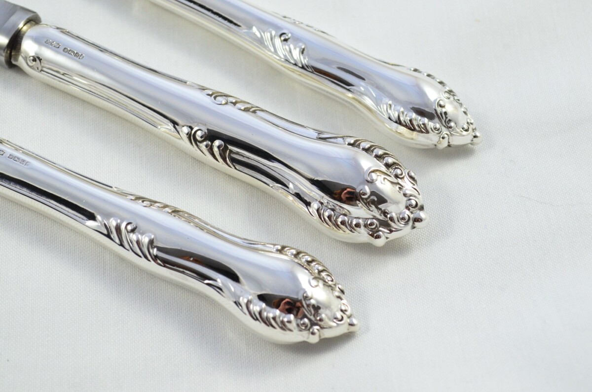 James Dixon & Sons Rare Sheffield Silver Handled 3 Piece Carving Set Chesterfield Pattern 2002 - Image 3