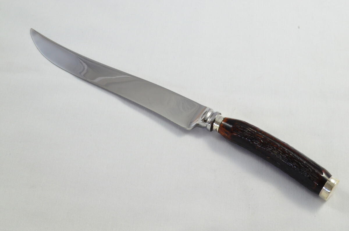Sheffield Walker & Hall Horn Handled 2 Piece Carving Set - Solid Silver Cap & Ferrule 1923 - Image 3