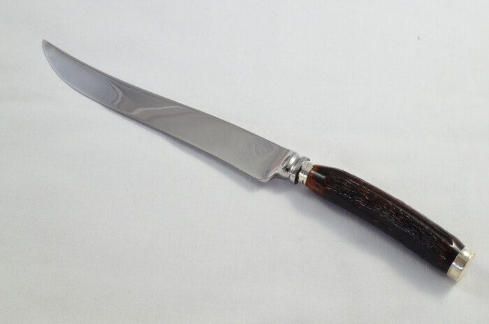 Sheffield Walker & Hall Horn Handled 2 Piece Carving Set - Solid Silver Cap & Ferrule 1923 - Image 3