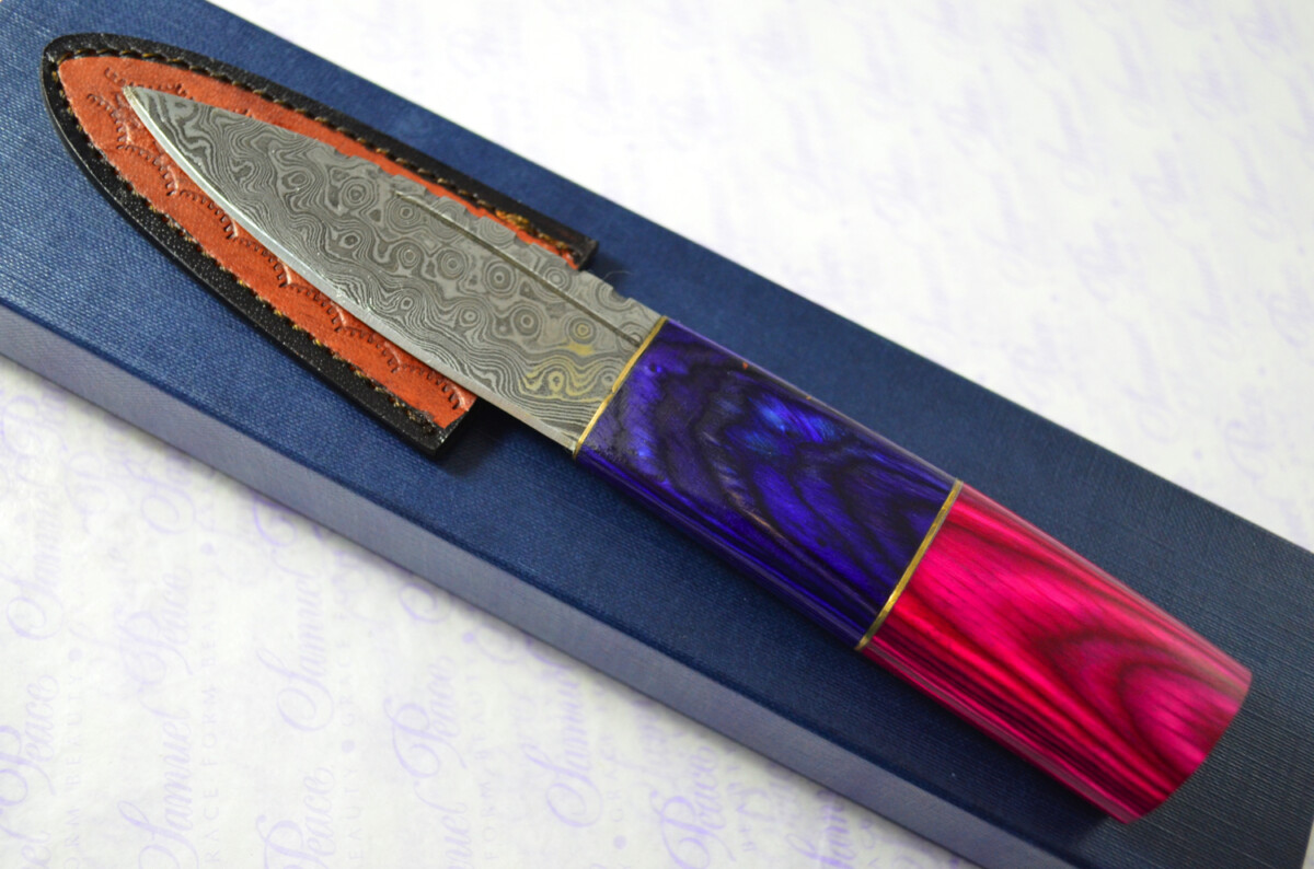 New Fantastic Coloured Pakkawood Sgian Dubh Damascus Steel Superior Sheath inc Presentation Box