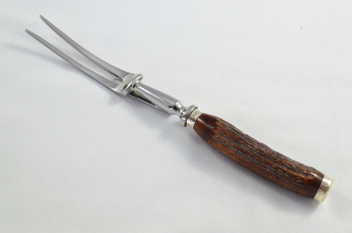 Sheffield Walker & Hall Horn Handled 2 Piece Carving Set - Solid Silver Cap & Ferrule 1923 - Image 8