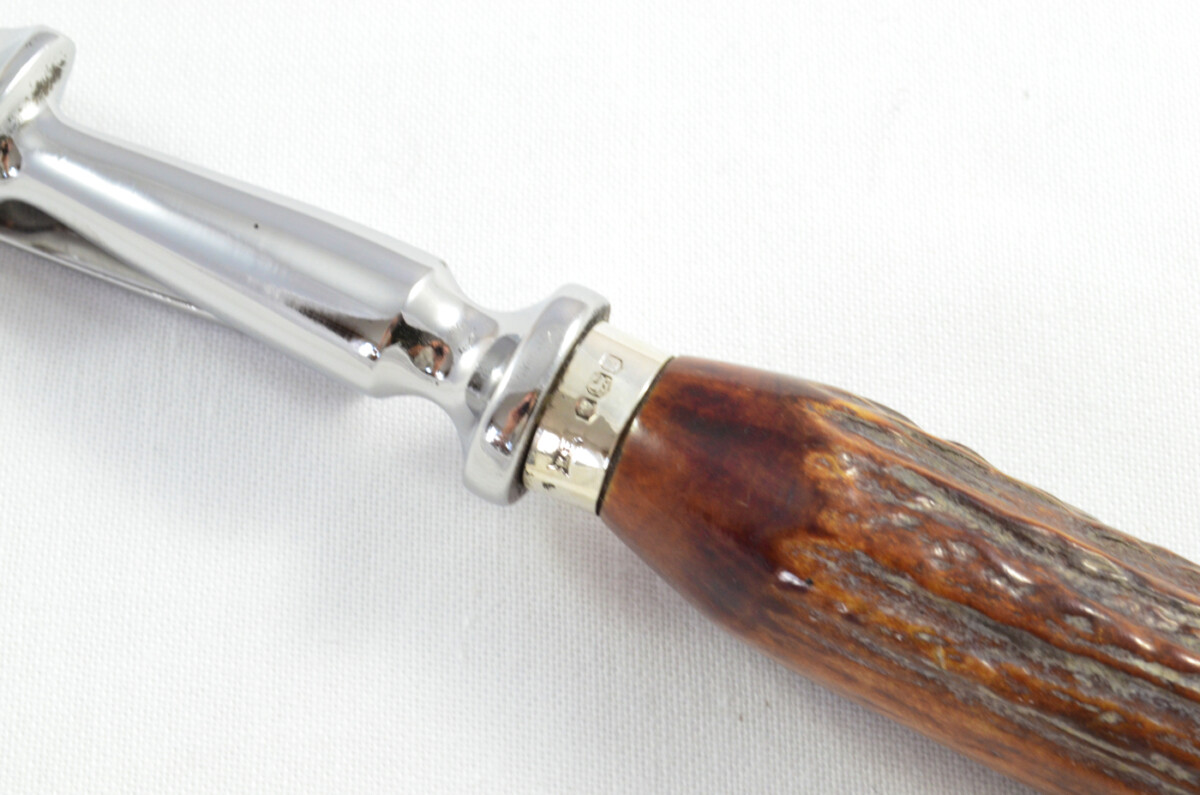 Sheffield Walker & Hall Horn Handled 2 Piece Carving Set - Solid Silver Cap & Ferrule 1923 - Image 11