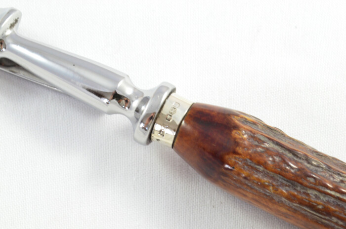 Sheffield Walker & Hall Horn Handled 2 Piece Carving Set - Solid Silver Cap & Ferrule 1923 - Image 11