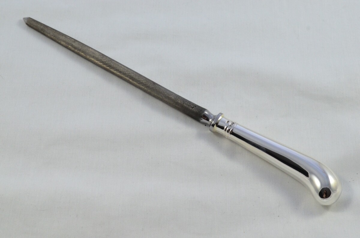 London C.W Fletcher Cased Sterling Silver Handled 3 Piece Carving Set Plain Pistol Pattern 1973 - Image 6