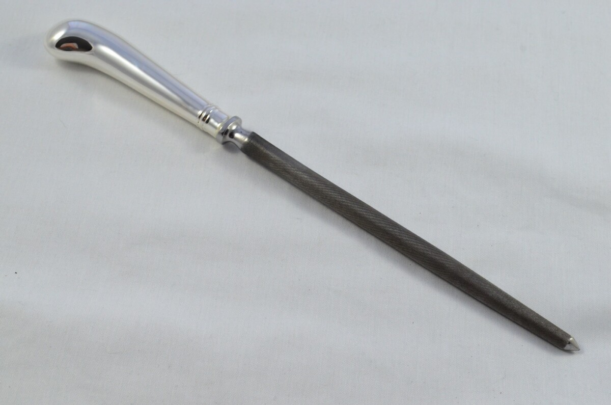 London C.W Fletcher Cased Sterling Silver Handled 3 Piece Carving Set Plain Pistol Pattern 1973 - Image 7