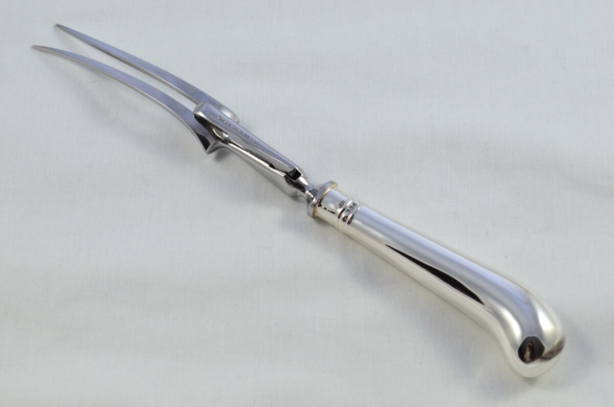 London C.W Fletcher Cased Sterling Silver Handled 3 Piece Carving Set Plain Pistol Pattern 1973 - Image 8