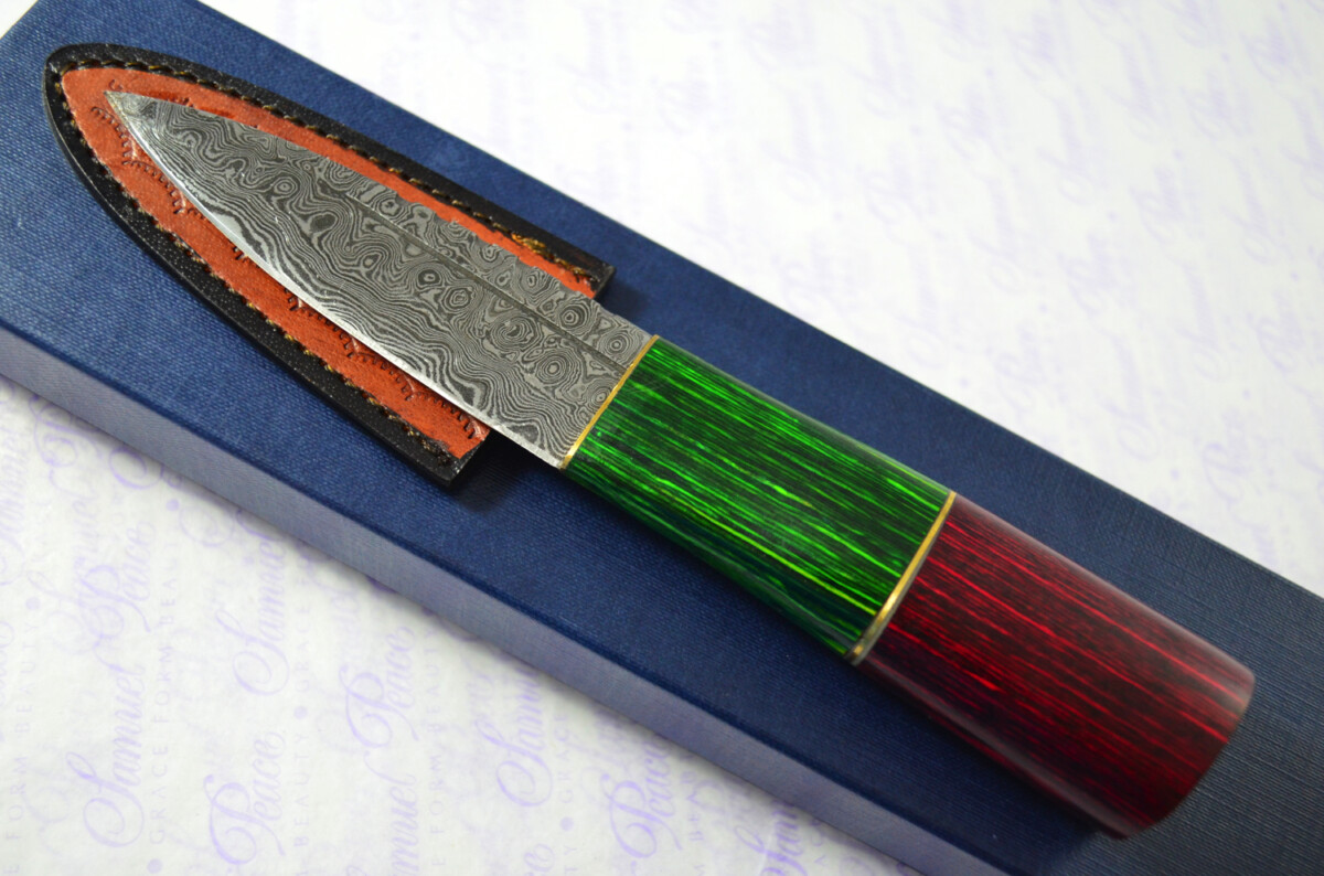 New Fantastic Coloured Pakkawood Sgian Dubh Damascus Steel Superior Sheath inc Presentation Box
