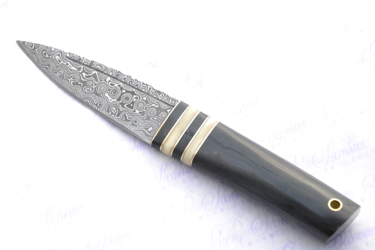 New Fantastic Genuine Buffalo & Camel Bone Handle Sgian Dubh Damascus Steel Made in Sheffield England Superior Sheath inc Presentation box - Image 3