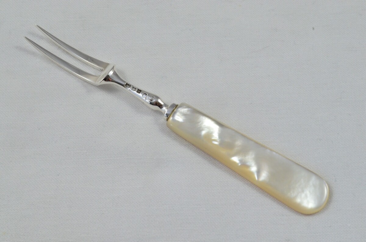Boxed Solid Silver Mother Of Pearl Handled Olive Fork London 1919 - Image 2