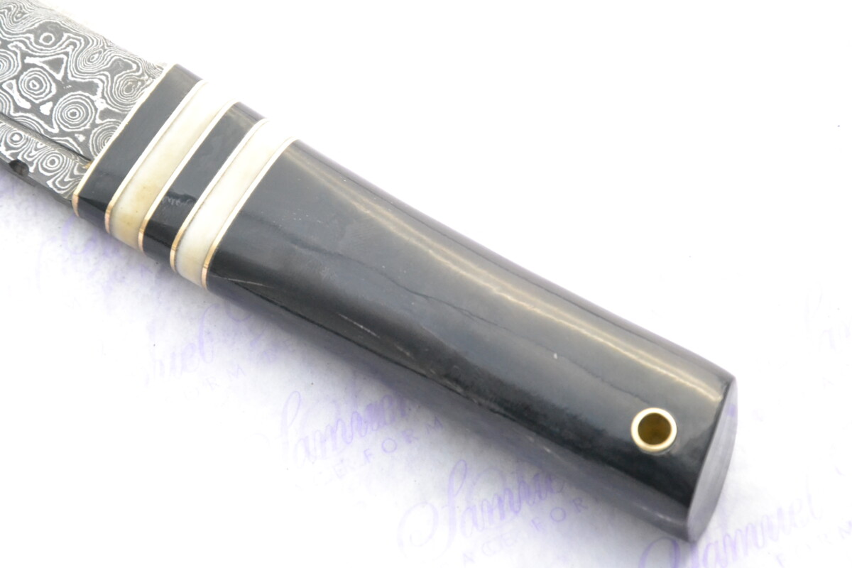 New Fantastic Genuine Buffalo & Camel Bone Handle Sgian Dubh Damascus Steel Made in Sheffield England Superior Sheath inc Presentation box - Image 7