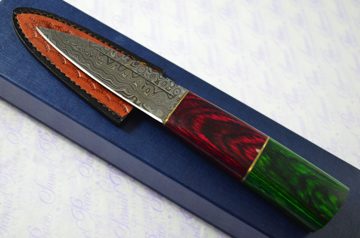 New Fantastic Coloured Pakkawood Sgian Dubh Damascus Steel Superior Sheath inc Presentation Box