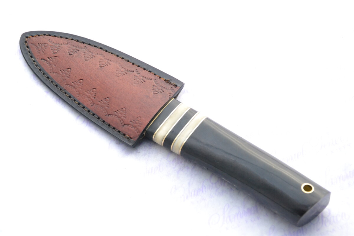 New Fantastic Genuine Buffalo & Camel Bone Handle Sgian Dubh Damascus Steel Made in Sheffield England Superior Sheath inc Presentation box - Image 10