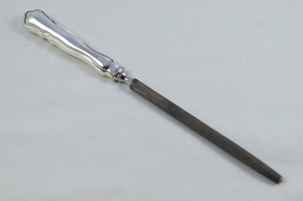 Incredibly RARE Harrods Cased Sterling Silver Handled 3 Piece Carving Set Old Chippendale Pattern 1976 - Image 11