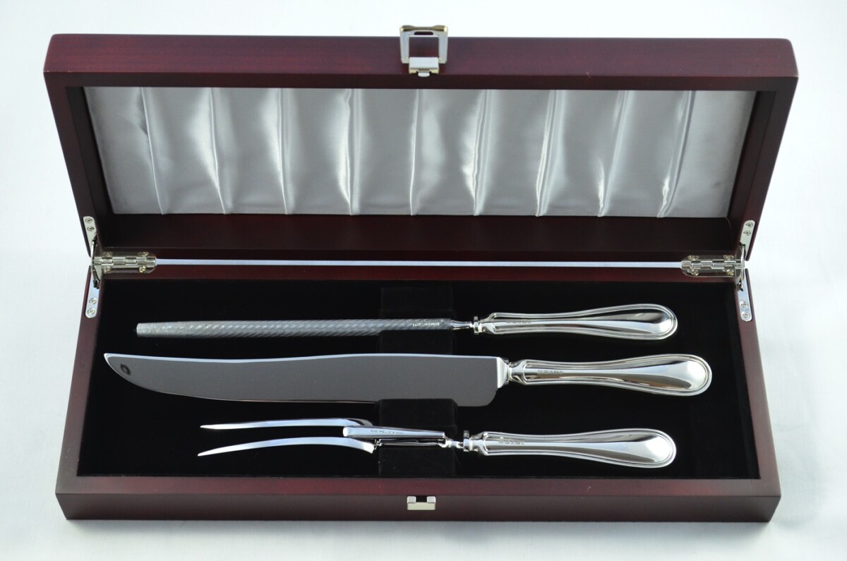 Arthur Price Sheffield Sterling Silver Handled 3 Piece Carving Set Old English Thread Pattern 2006