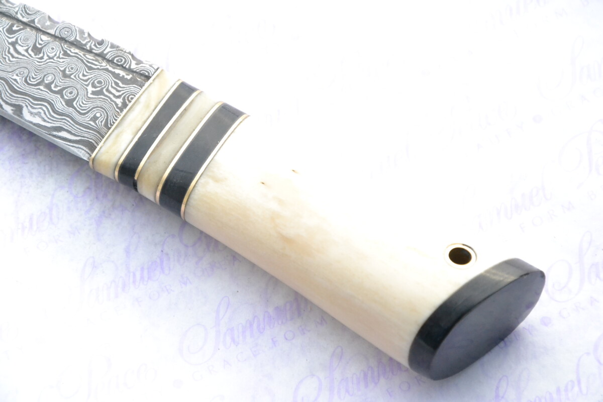 New Fantastic Genuine Camel Bone and Buffalo Handle Sgian Dubh Damascus Steel Made in Sheffield England Superior Sheath inc Presentation box - Image 3