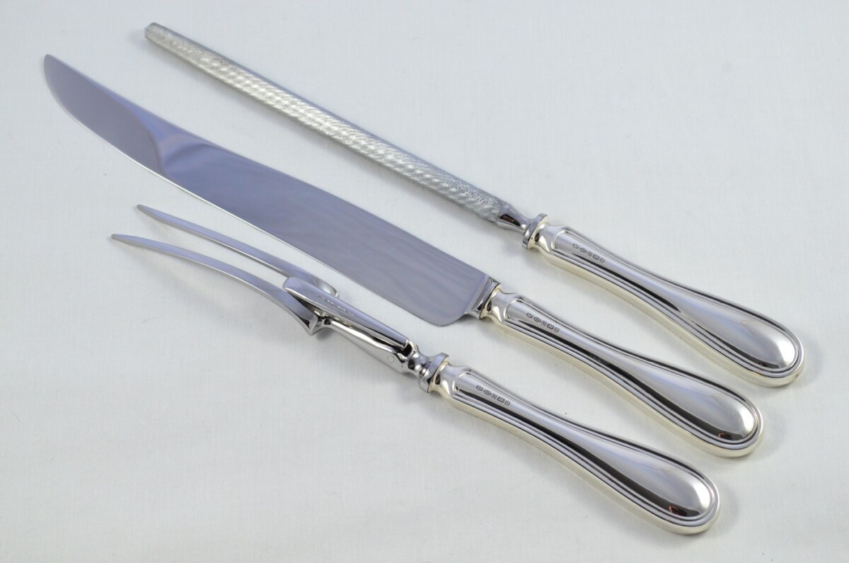 Arthur Price Sheffield Sterling Silver Handled 3 Piece Carving Set Old English Thread Pattern 2006 - Image 3
