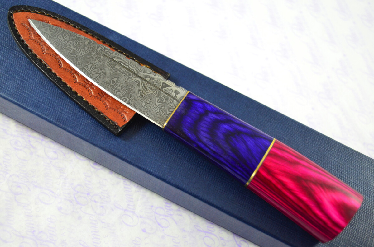 New Fantastic Coloured Pakkawood Sgian Dubh Damascus Steel Superior Sheath inc Presentation Box
