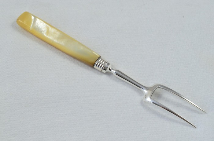 Boxed Solid Silver Mother Of Pearl Handled Olive Fork Sheffield c.1795 - Image 6