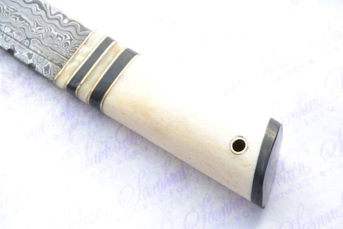 New Fantastic Genuine Camel Bone and Buffalo Handle Sgian Dubh Damascus Steel Made in Sheffield England Superior Sheath inc Presentation box - Image 6