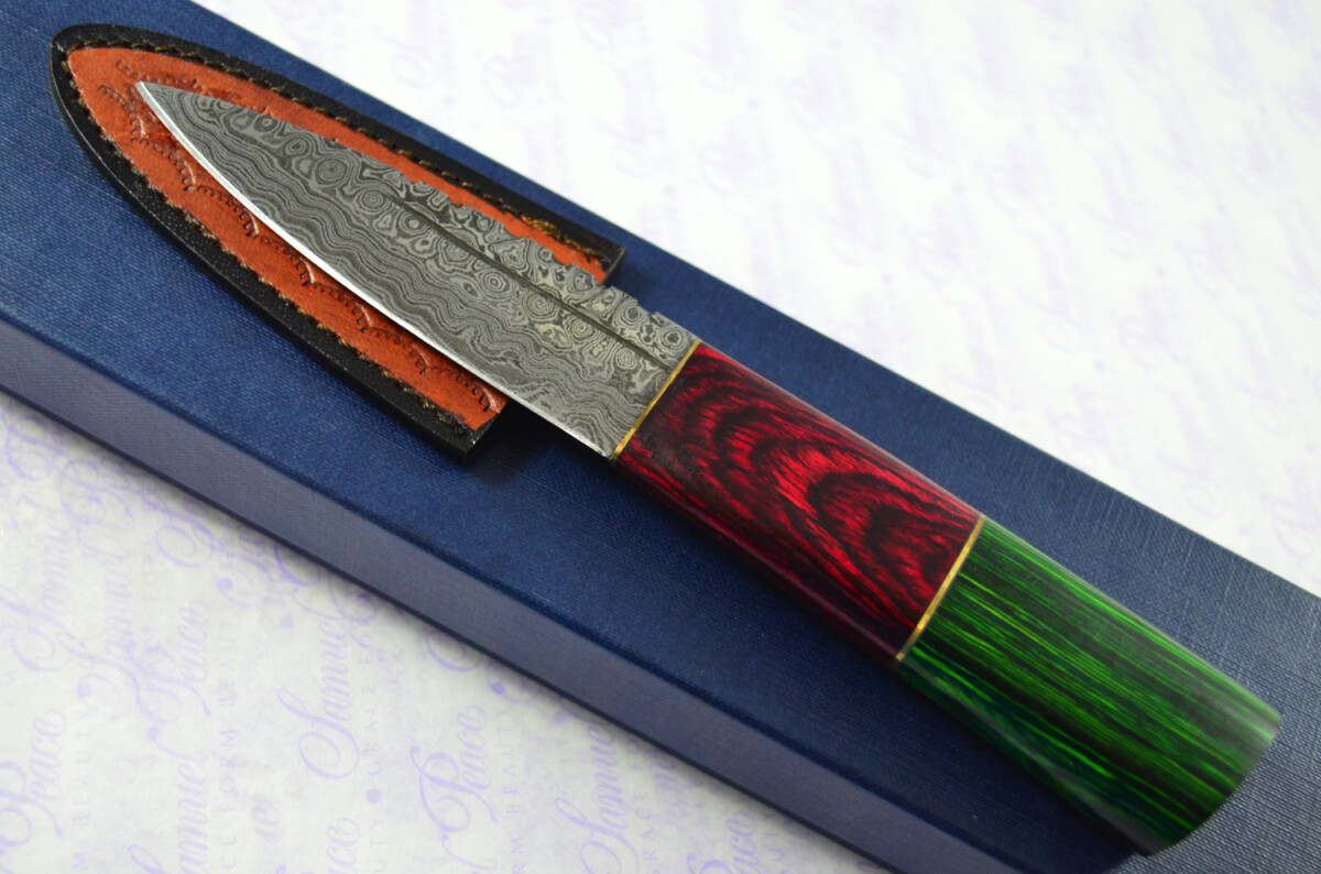 New Fantastic Coloured Pakkawood Sgian Dubh Damascus Steel Superior Sheath inc Presentation Box