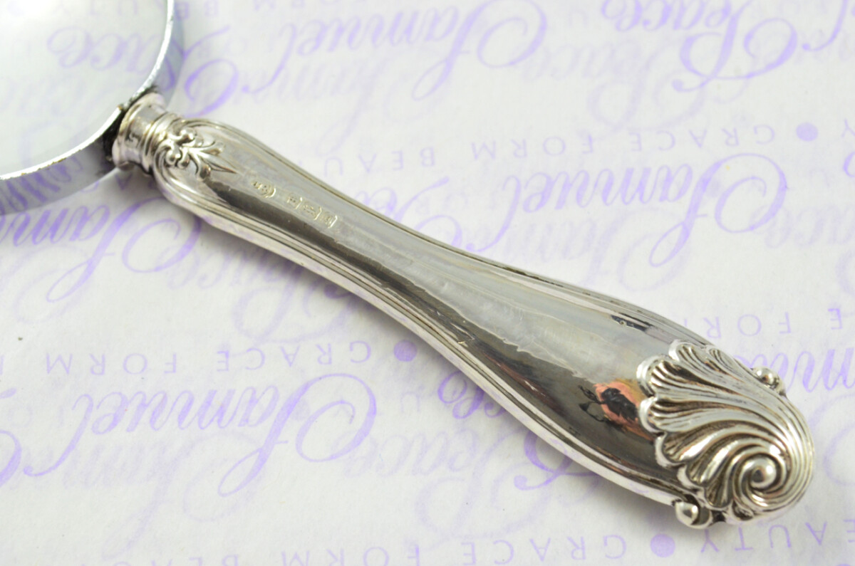 John Round Long Shell Pattern Sterling Silver Magnifying Glass Sheffield 1908 - Image 5