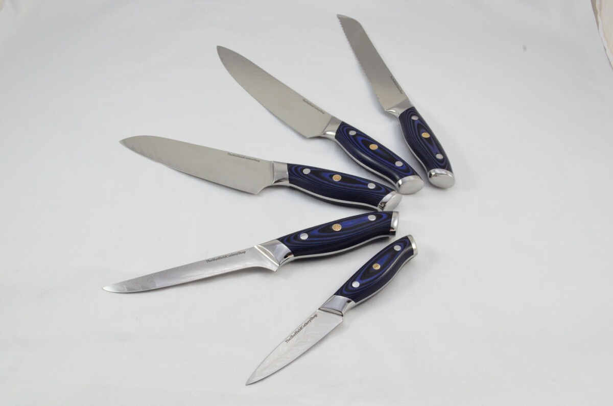 A Set of 5 Damascus Kitchen Chefs Knives Made In Sheffield UK 67 Layer Japanese Steel Razor Sharp - Image 2