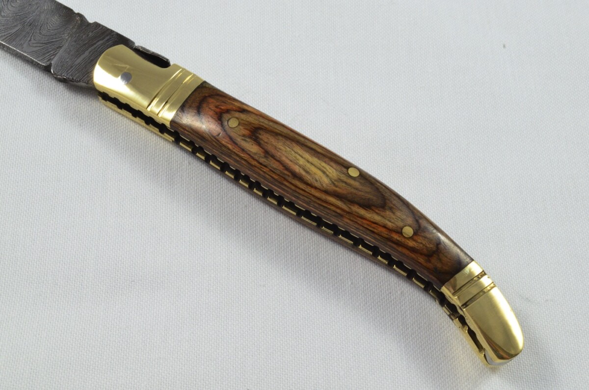 A Brand New Laguiole Style Folding / Pen Knife Brown Laminate Wood Scales - Damascus Steel Blade - Image 4
