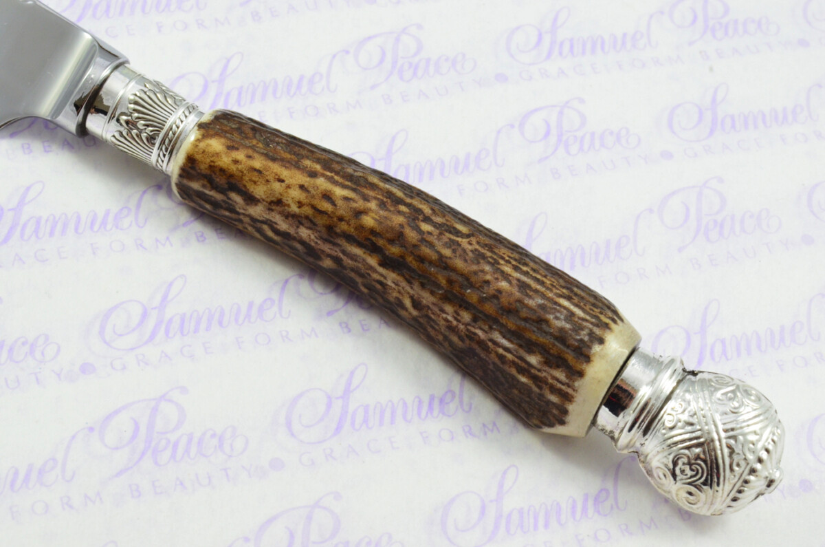 A Set of Six LIMITED EDITION Genuine Stag/Antler Handle Steak Knives Silver Plated Cap & Ferrule Made Sheffield England Boxed - Image 4