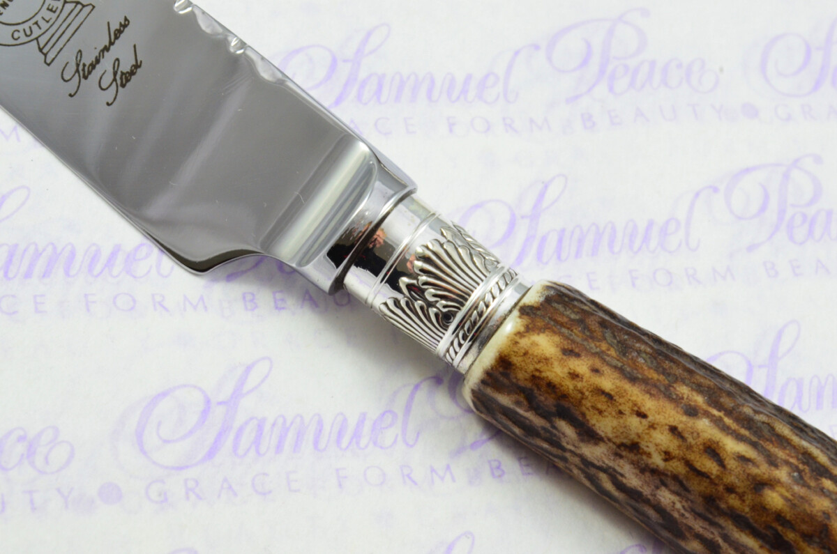 A Set of Six LIMITED EDITION Genuine Stag/Antler Handle Steak Knives Silver Plated Cap & Ferrule Made Sheffield England Boxed - Image 6