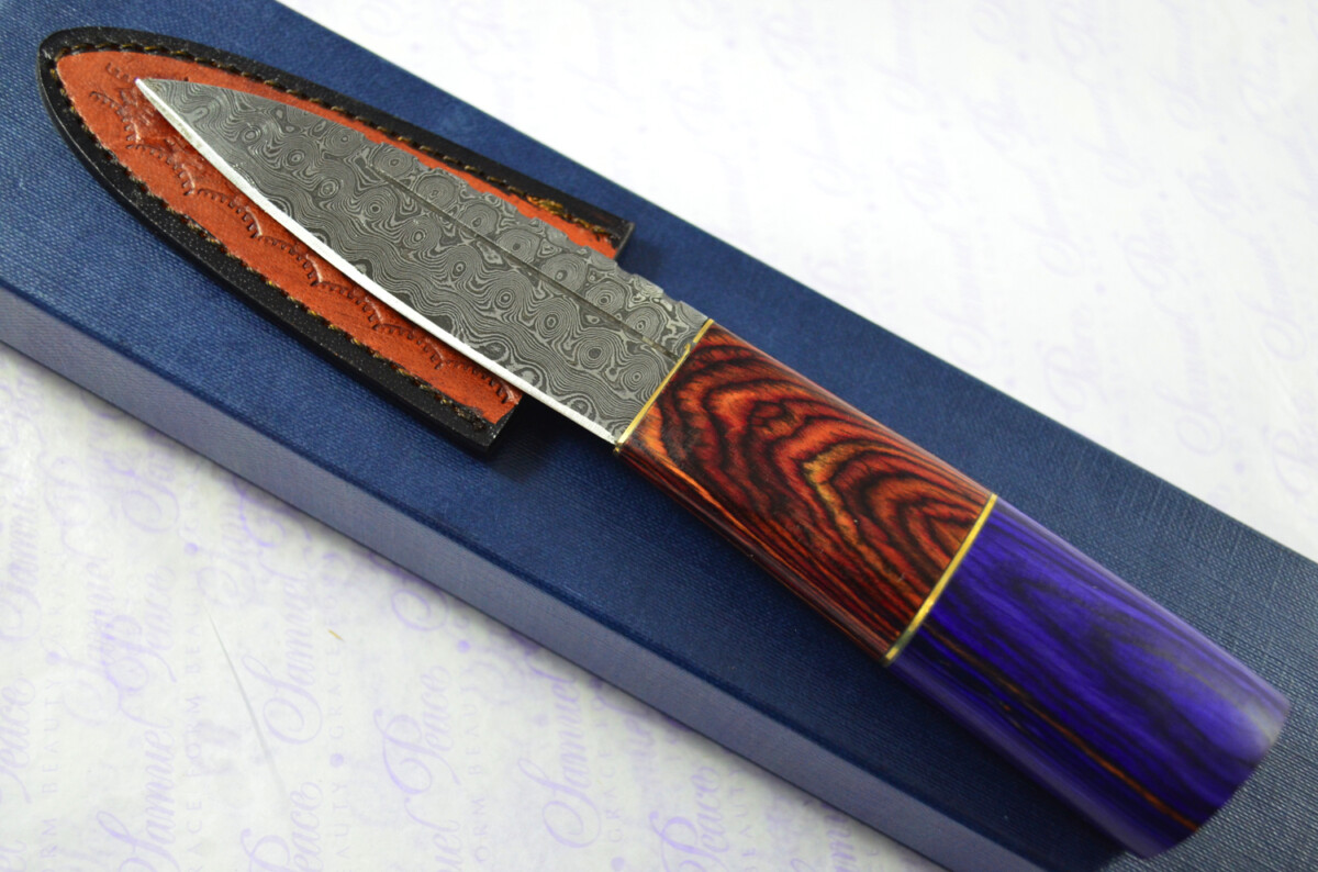 New Fantastic Coloured Pakkawood Sgian Dubh Damascus Steel Superior Sheath inc Presentation Box