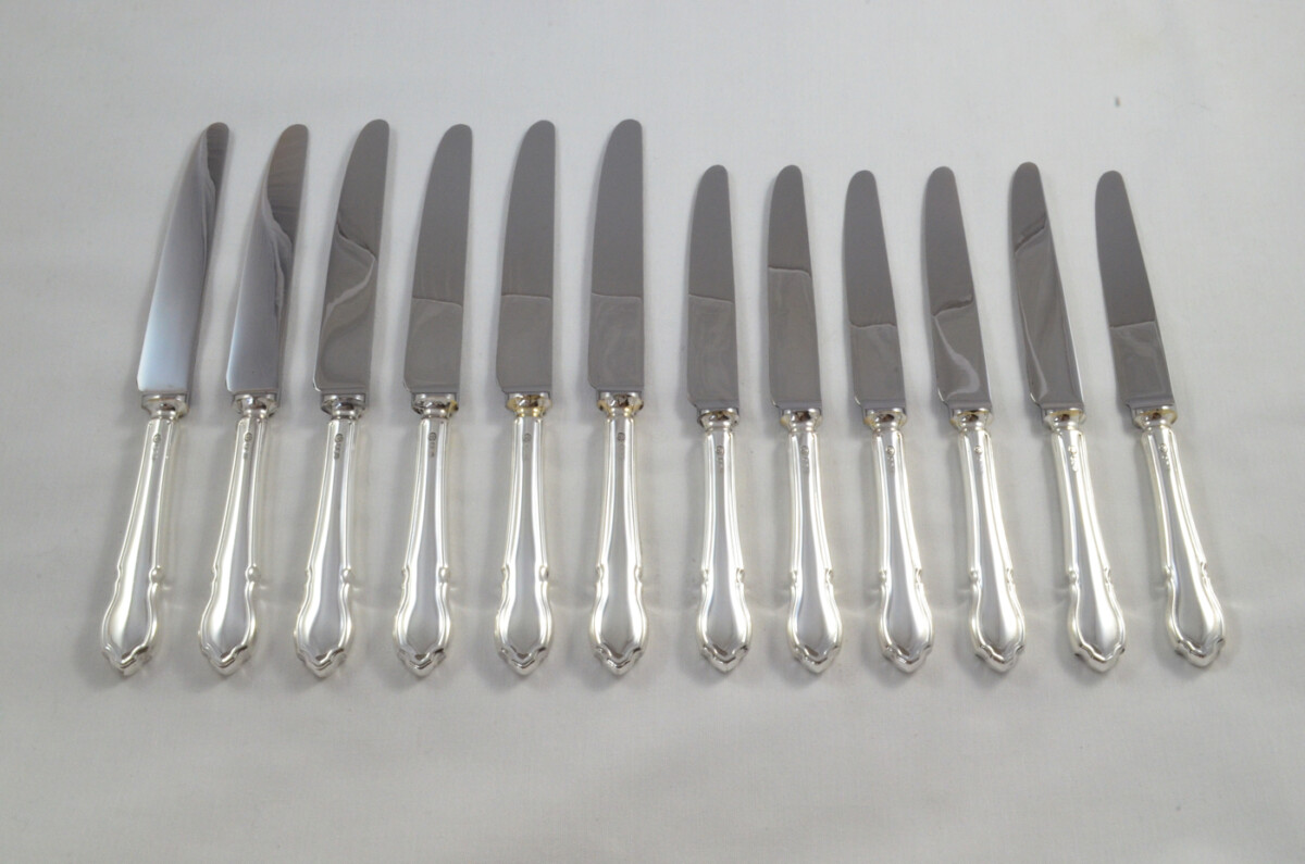 Gorgeous Antique Set of 6 Table & 6 Dessert Sterling Silver Knives Dubarry Pattern 1966