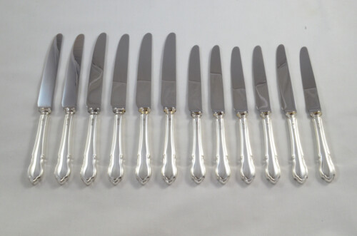 Gorgeous Antique Set of 6 Table & 6 Dessert Sterling Silver Knives Dubarry Pattern 1966